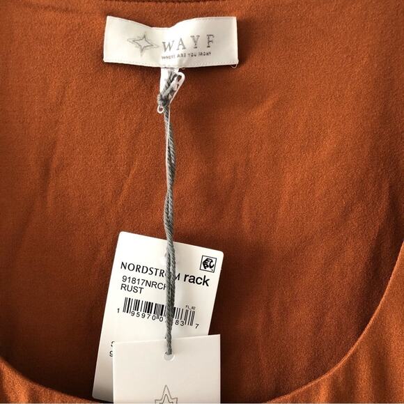 WAYF Puff Long Sleeve Midi Dress in Rust NEW - Picture 5 of 9